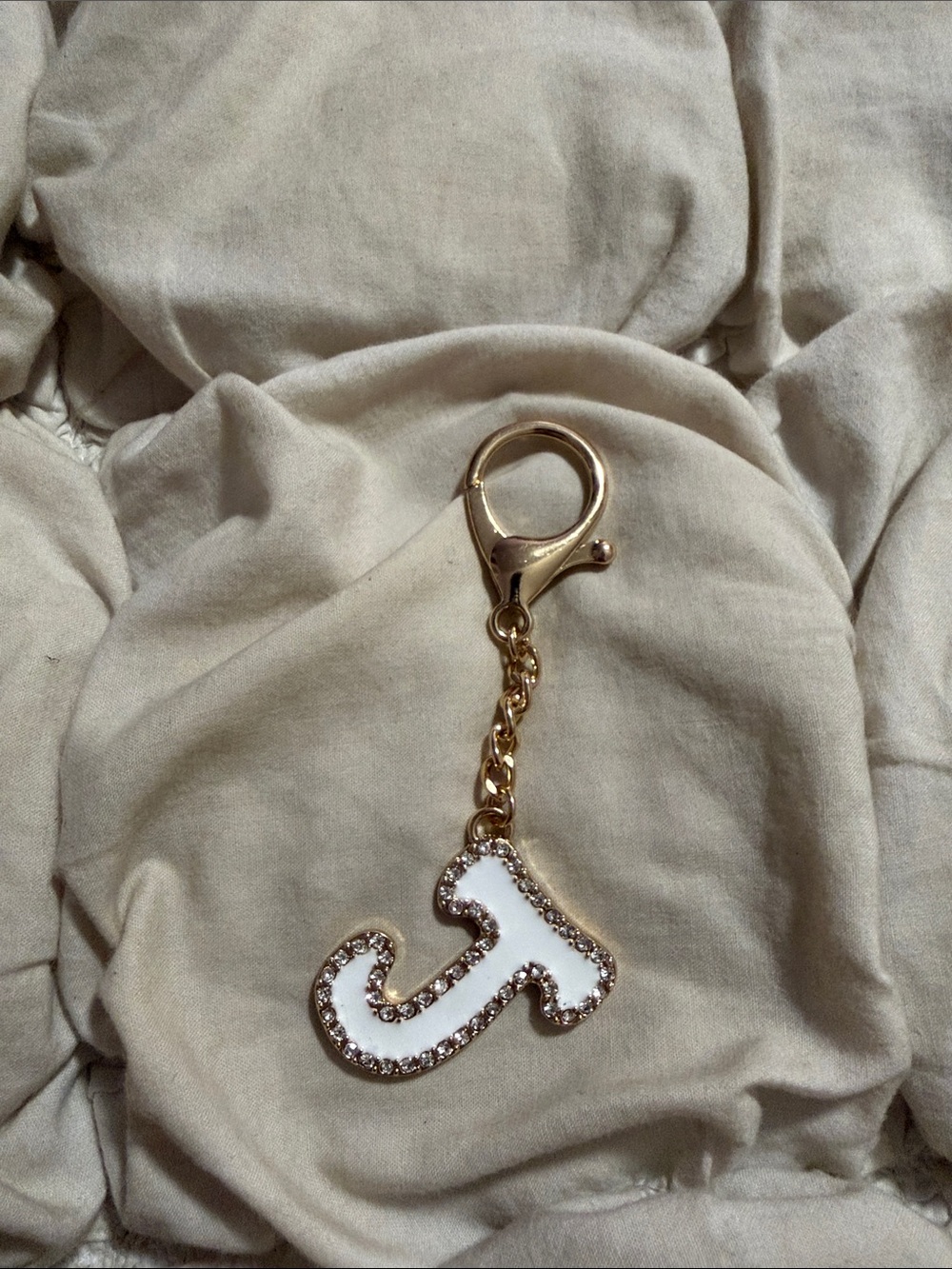 Free People Gold Tone White Enamel Pavé Crystal Initial Letter J Bag Charm